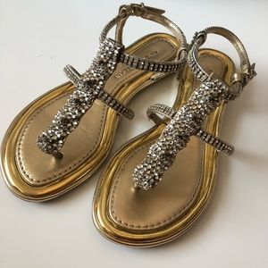 ANTONIO MELANI Grand Jeweled Gold Thong Sandals 6